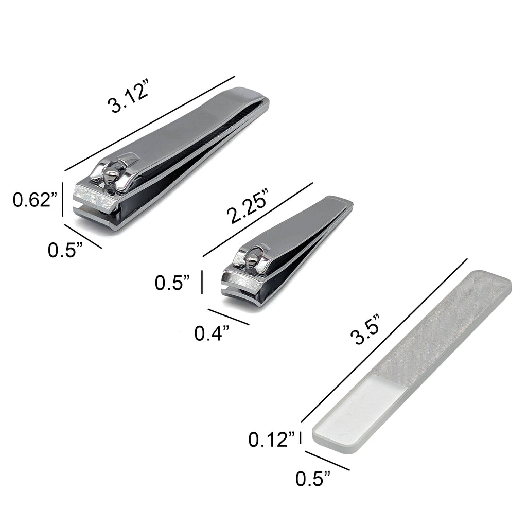 Nail Clipper Straight, Curve & Glass File Silver - (3 Piece/1 pack)