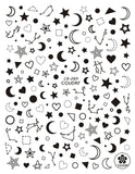 Nail Stickers Galaxy Moon Star Heart Black CB-089B