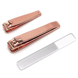 Nail Clipper Straight, Curve & Glass File Rose Gold - (3 Piece/1 pack)