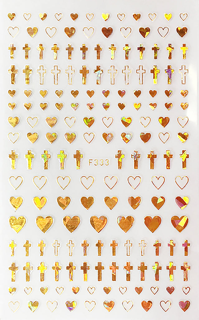 Nail Stickers Cross Heart Gold F-333G