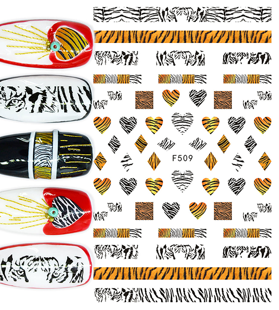 Nail Stickers Tiger Zebra Print Shapes F-509