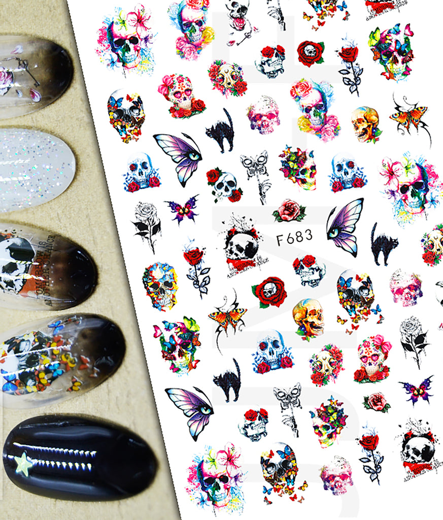 Nail Stickers Roses and Skulls F-683
