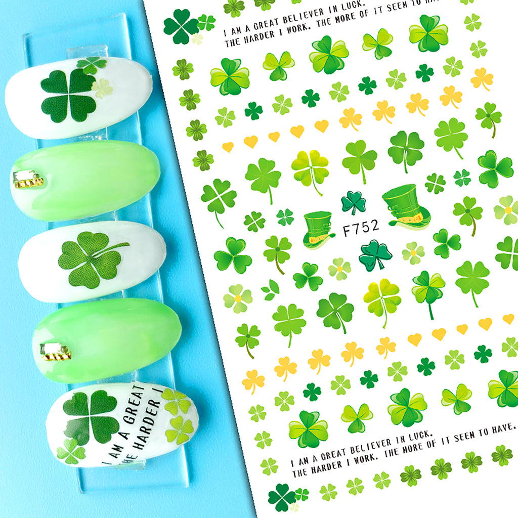 Nail Stickers St. Patrick's Day Green Clover Leaf F-752