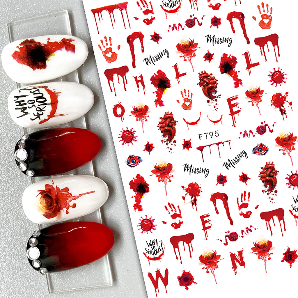 Nail Stickers Halloween Scary Bloody Hands F-795