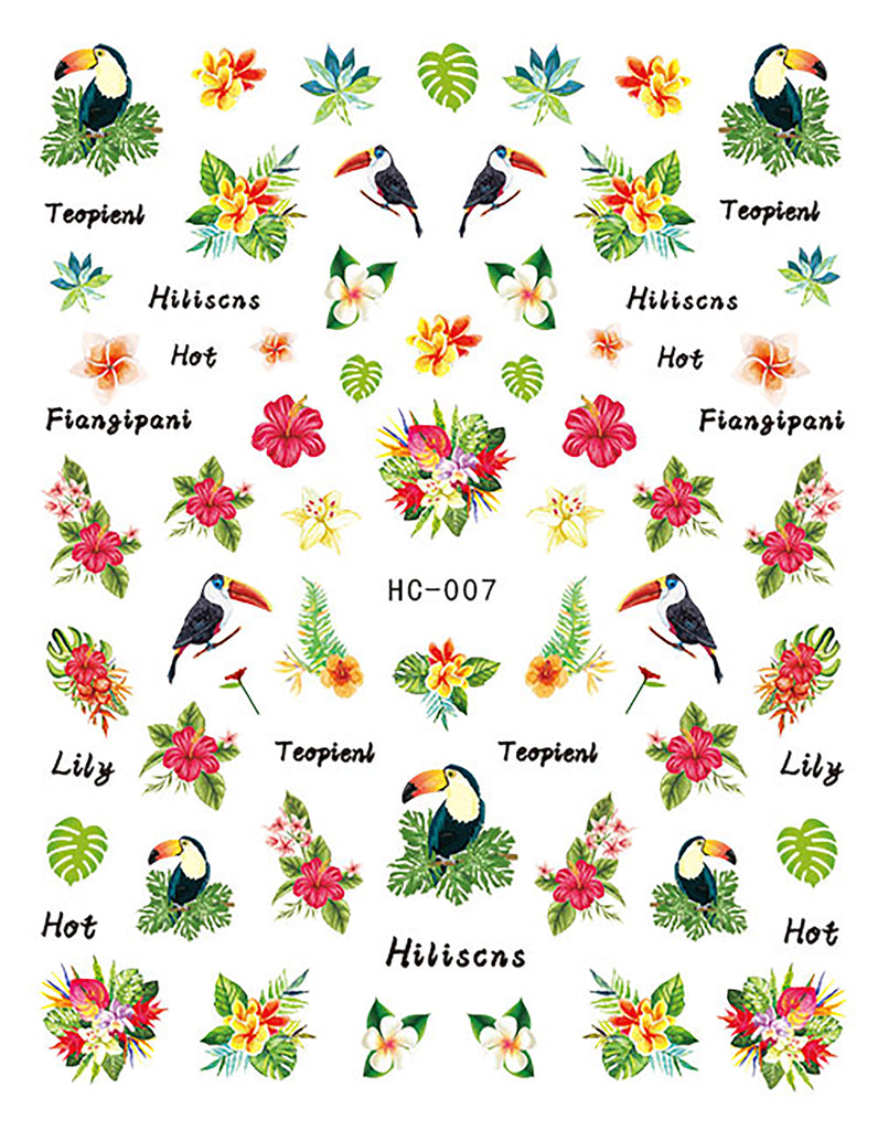 Nail Stickers Tropical Flowers Birds HC-007