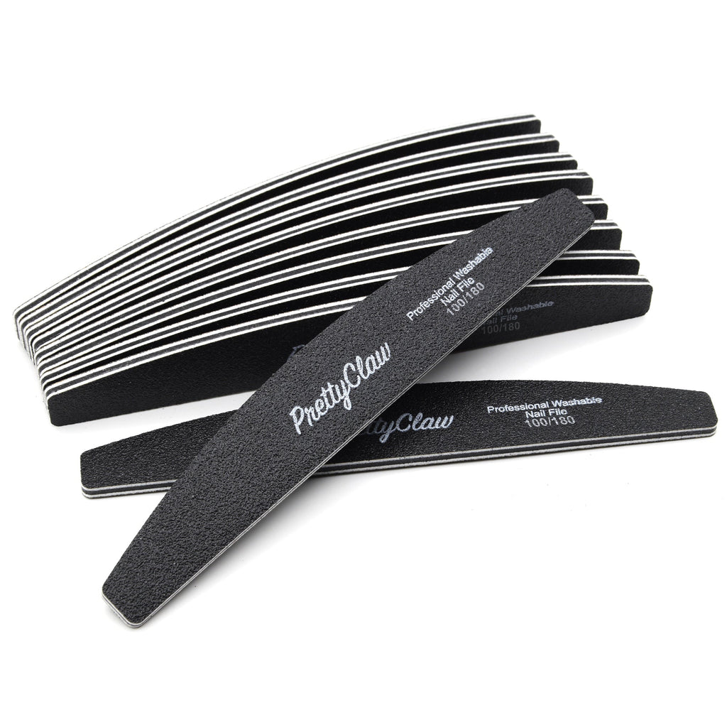 PrettyClaw Acrylic Nail Files Half Moon Shape 100/180 Grit - Black (1 Case/1250 pieces)