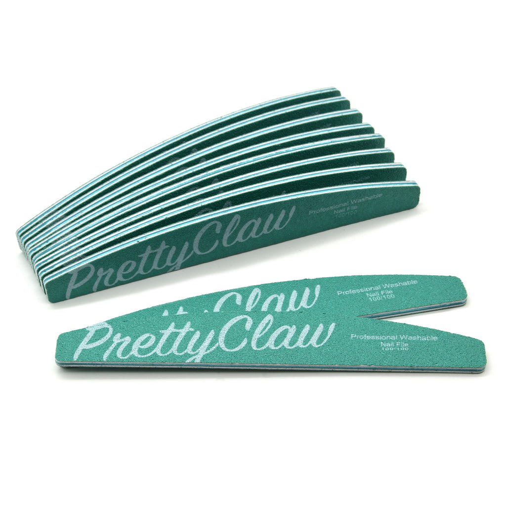 PrettyClaw Premium Acrylic Nail Files Half Moon Shape 100/100 Grit - Green (10 pieces)