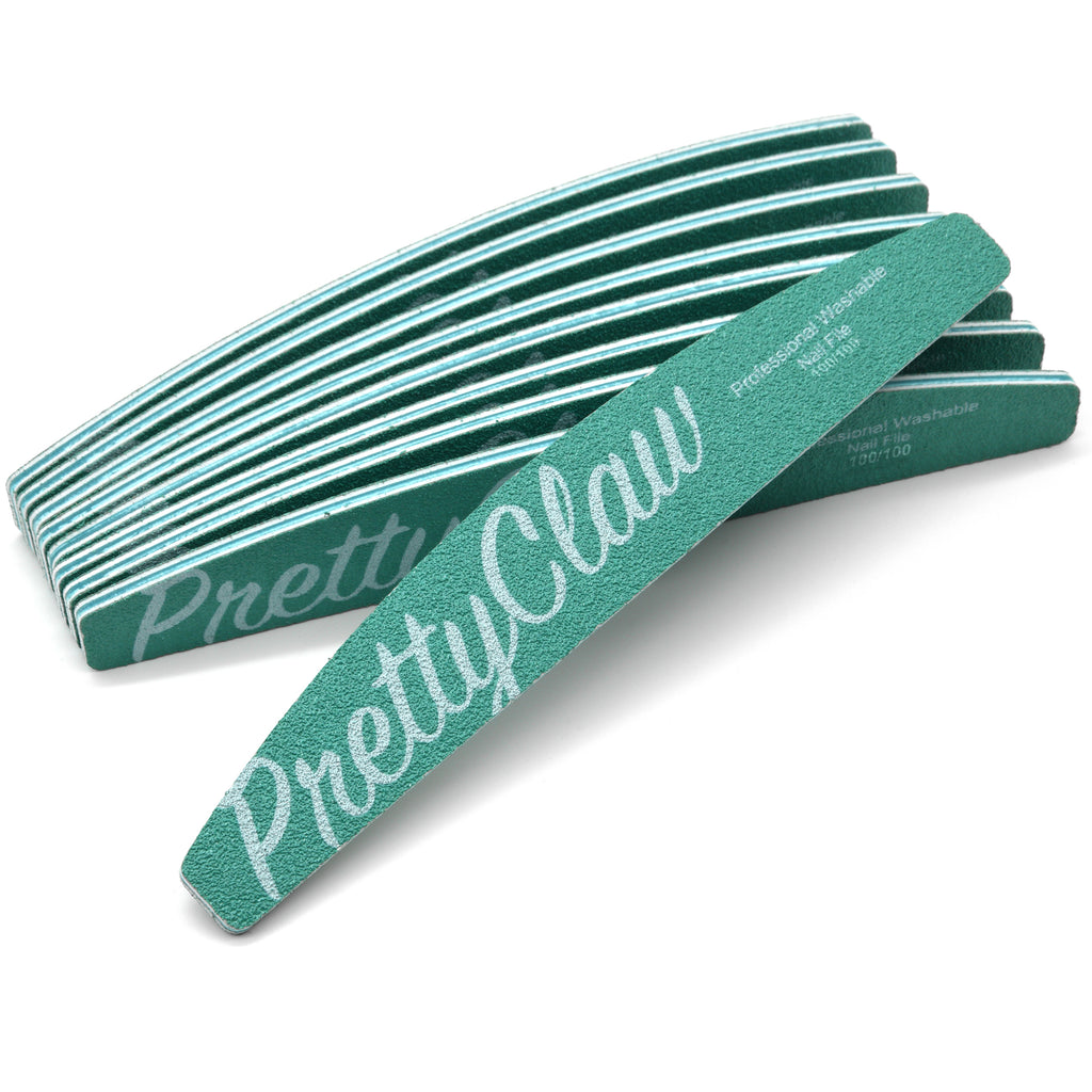 PrettyClaw Premium Acrylic Nail Files Half Moon Shape 100/100 Grit - Green (10 pieces)