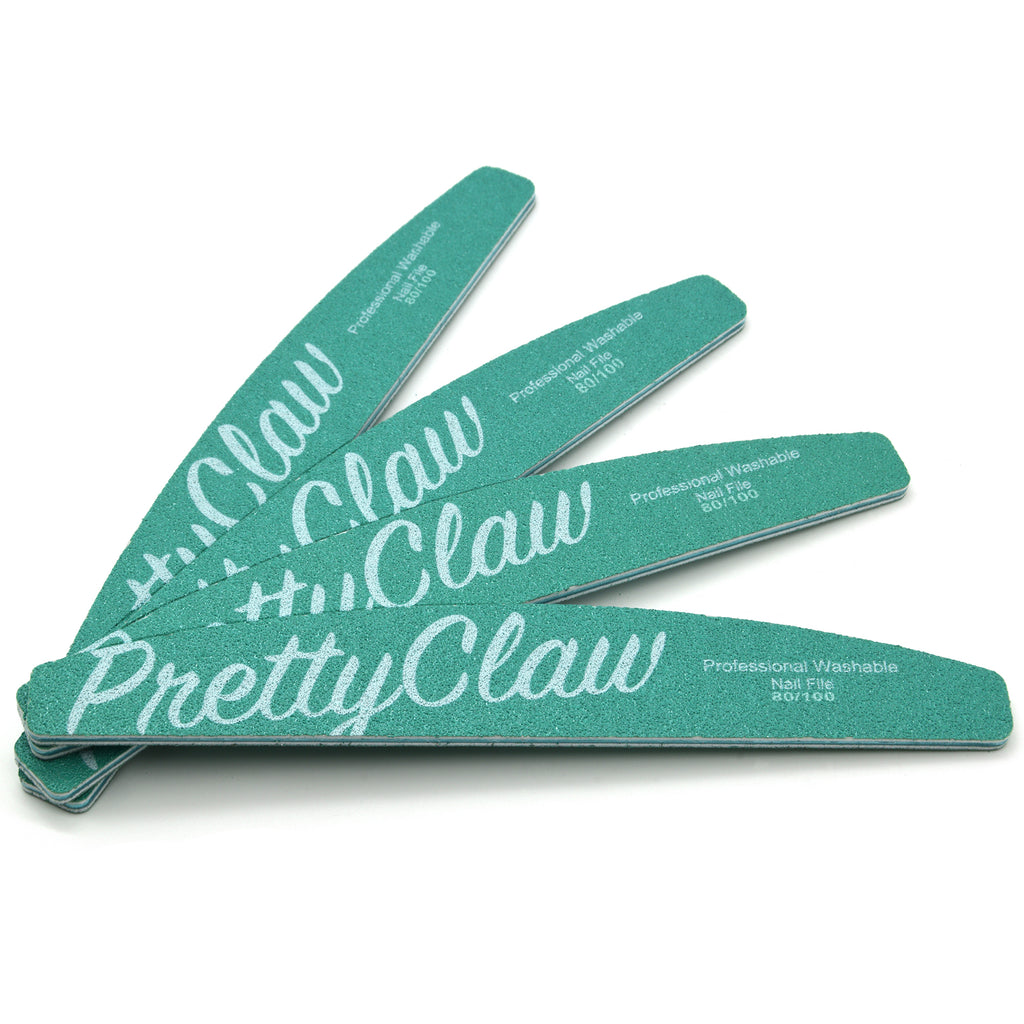 PrettyClaw Premium Acrylic Nail Files Half Moon Shape 80/100 Grit - Green (10 pieces)