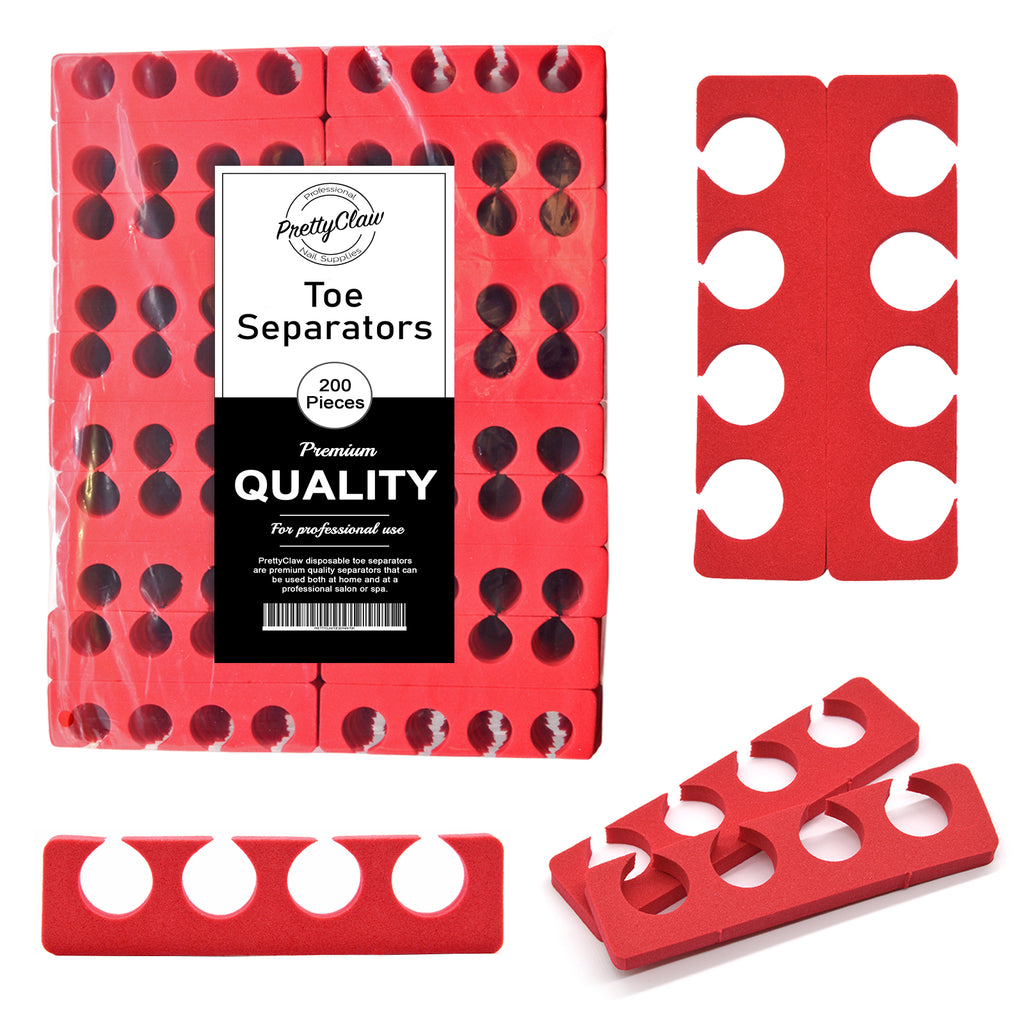 PrettyClaw Disposable Pedicure Toe Separators - Red (200 Pieces/100 Pairs)
