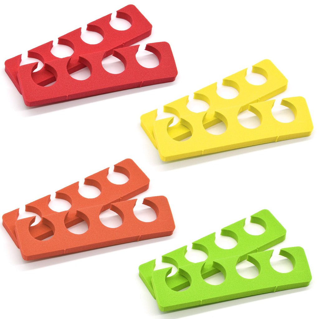 PrettyClaw Disposable Pedicure Toe Separators - Red, Orange, Green, Yellow (24 Pieces/12 Pairs)