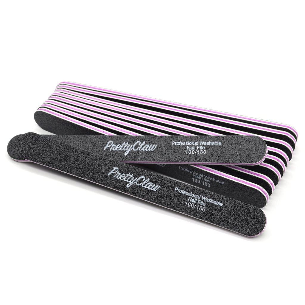 PrettyClaw Acrylic Nail Files Straight Shape 100/180 Grit - Black (1 Case/2000 Pieces)