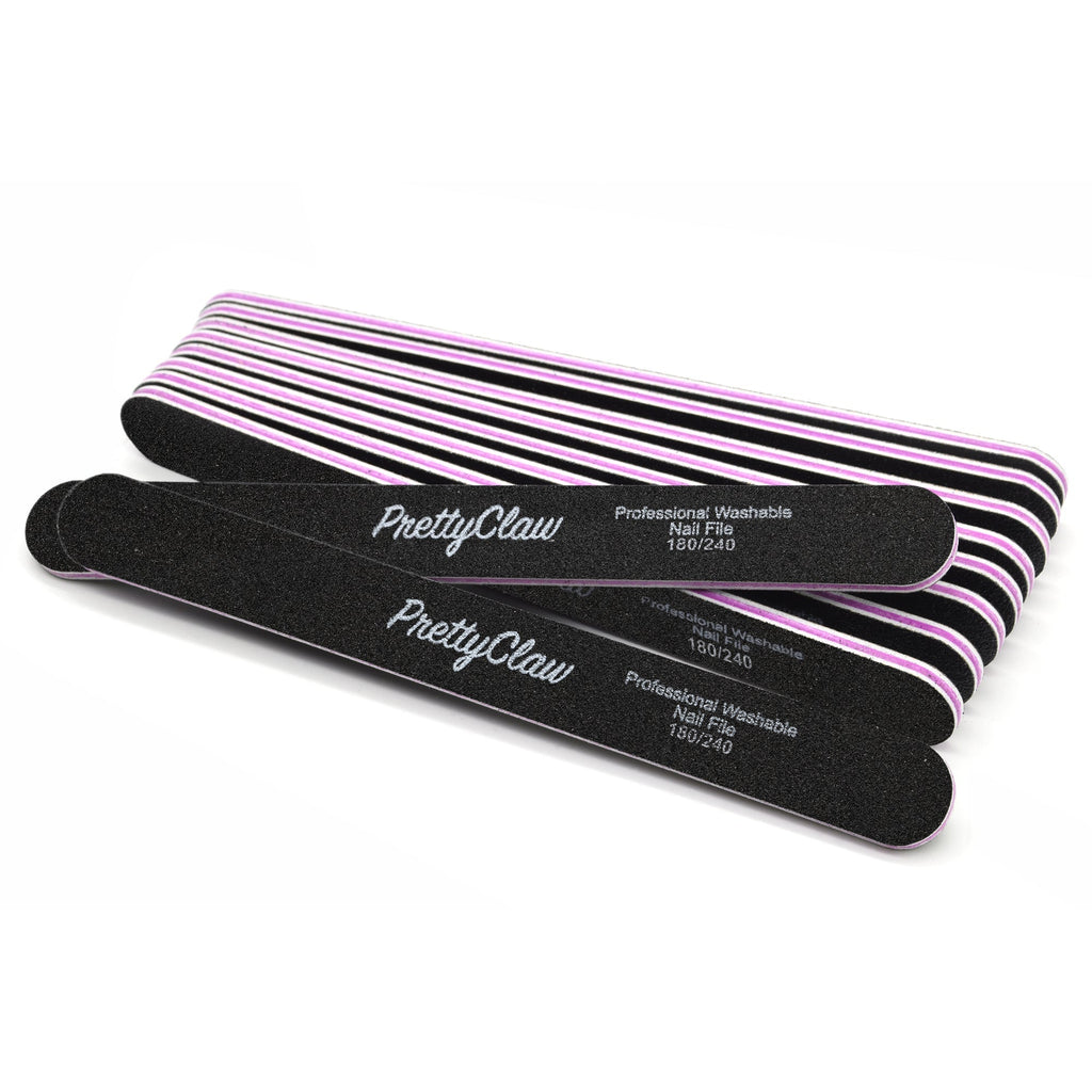 PrettyClaw Acrylic Nail Files Straight Shape 180/240 Grit - Black (1 Case/2000 Pieces)