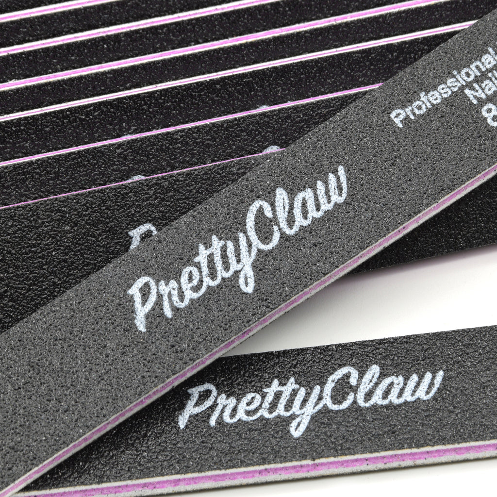 PrettyClaw Acrylic Nail Files Straight Shape 80/80 Grit - Black (10 Pieces)