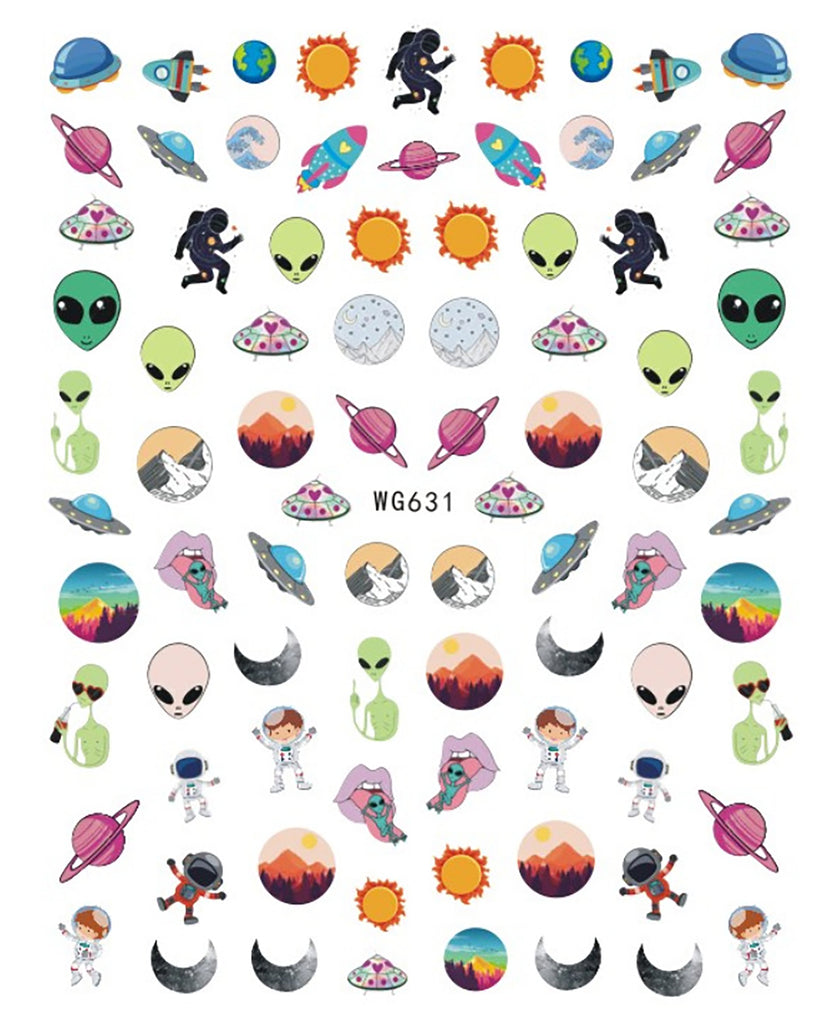 Alien Language Sticker Lables Nail Stickers Aliens UFO Planets WG-631