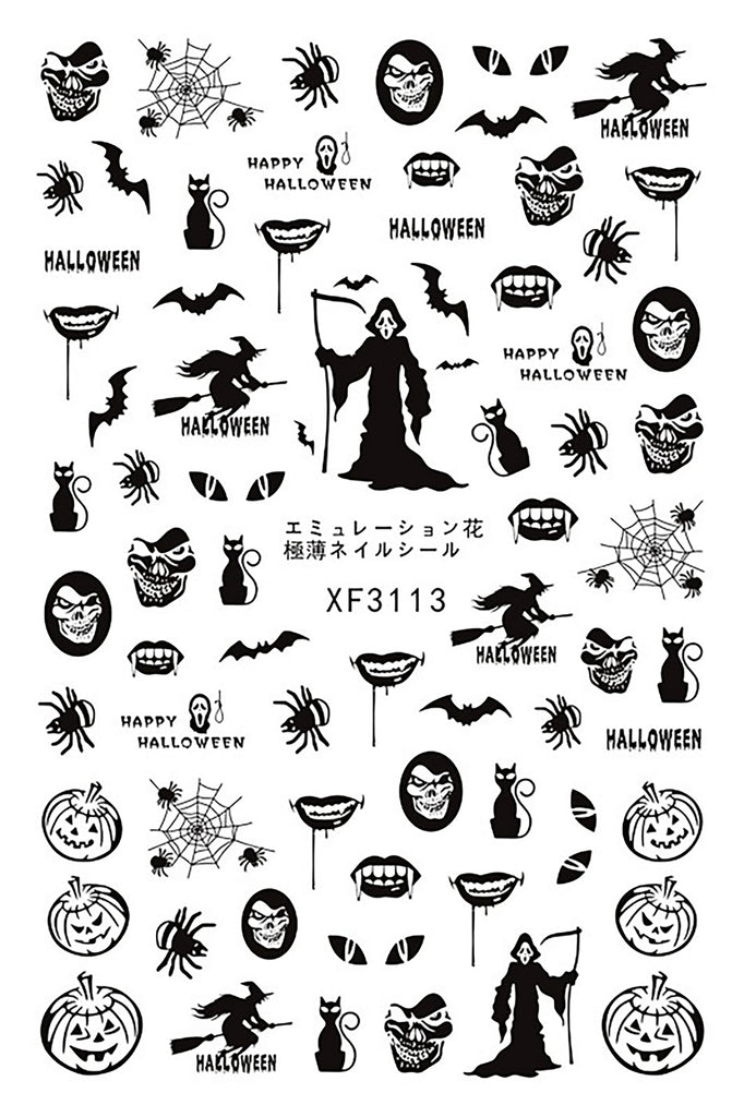 Nail Stickers Halloween Scary Black Decals XF-3113