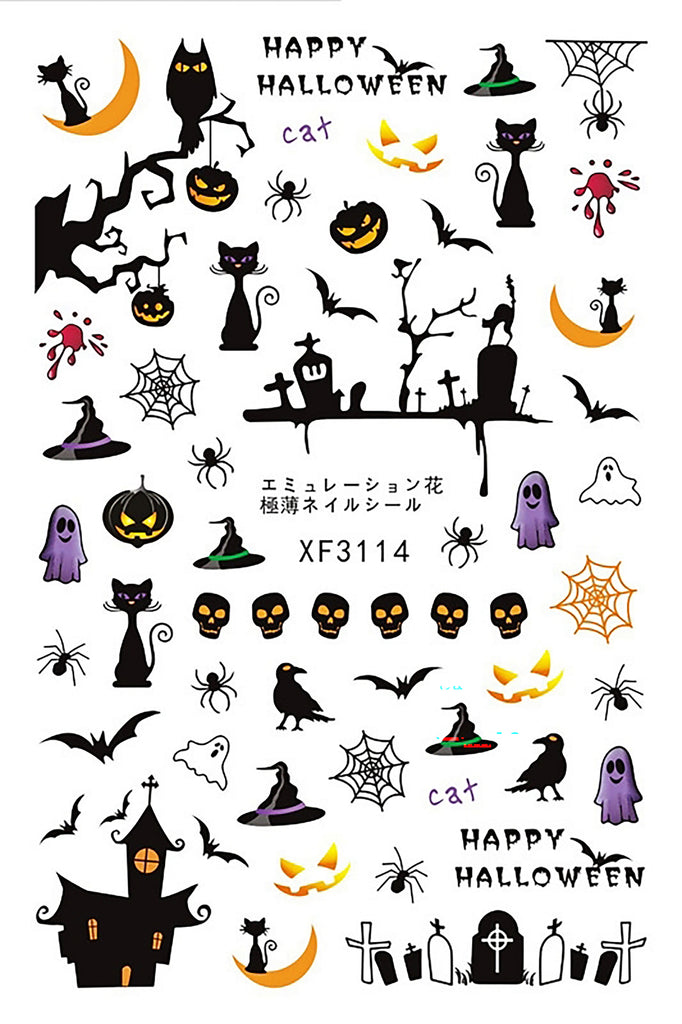 Nail Stickers Halloween Scary Skulls Pumpkins XF-3115