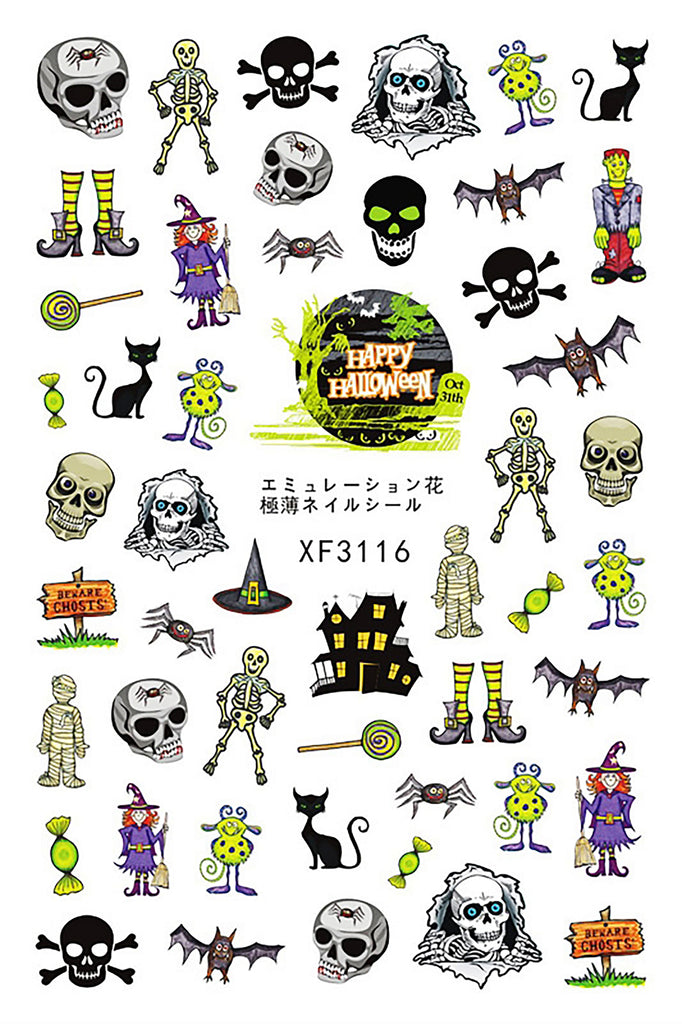 Nail Stickers Halloween Scary Skeleton Skulls XF-3116