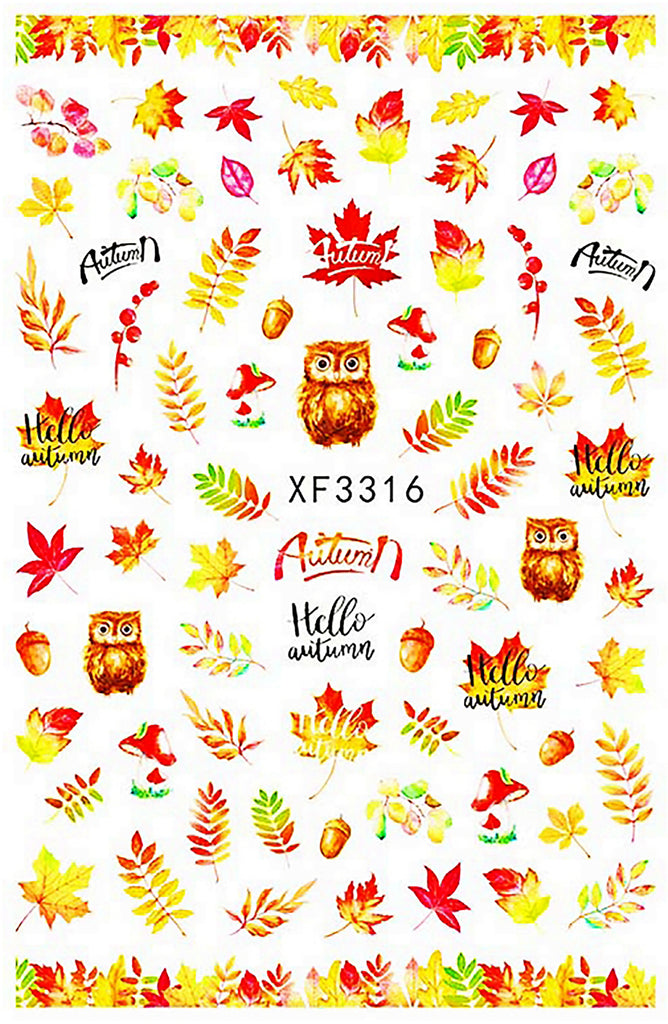Nail Stickers Autumn Fall Leaf Owl XF-3316