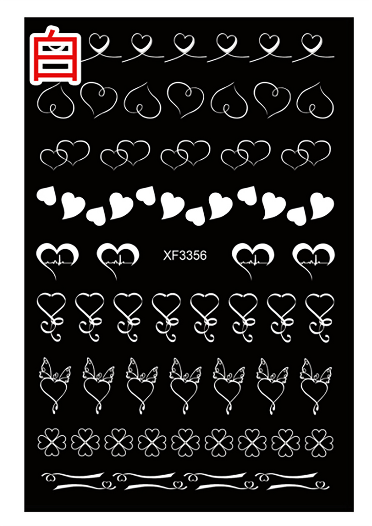 Nail Stickers Heart Designs White XF-3356W