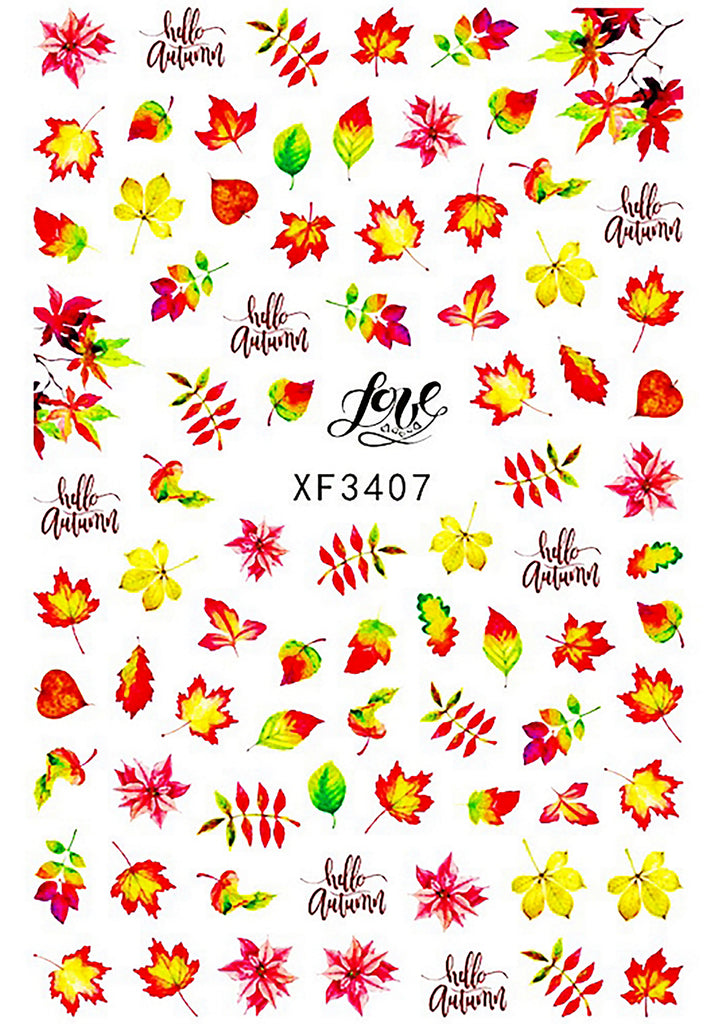 Nail Stickers Colorful Autumn Fall Leaves XF-3407