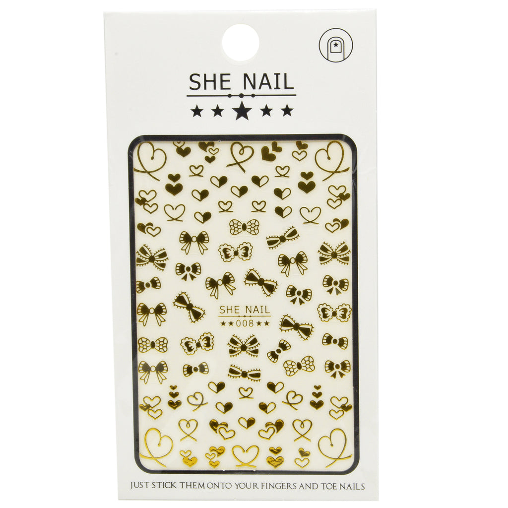 She Nail Stickers Bows/Hearts Gold SHE-008G